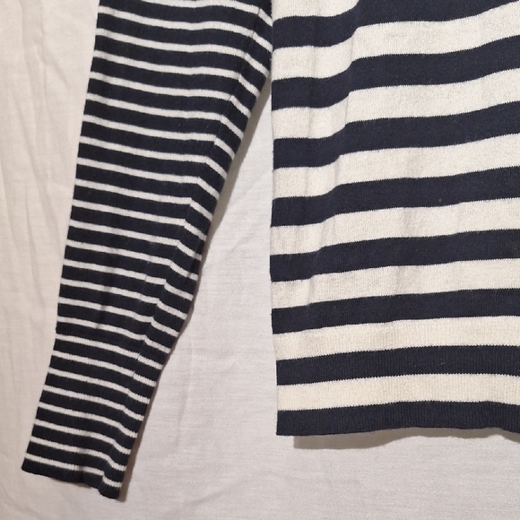 Banana Republic Cashmere Cotton Striped Turtleneck Sweater, Black White - Picture 6 of 10